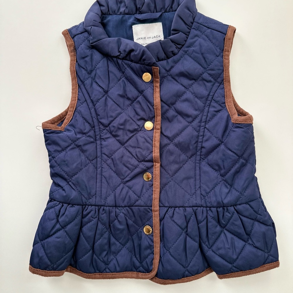 Janie and Jack Navy Quilted Puffer Vest Peplum Hem